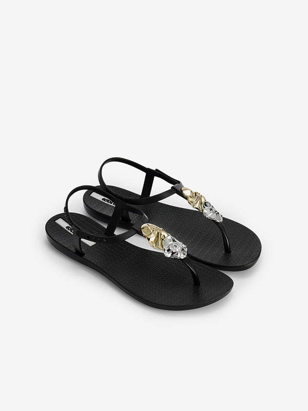 CoolChap Alien-shaped Design Toe-post Soft-soled Vacation Sandals BLACK