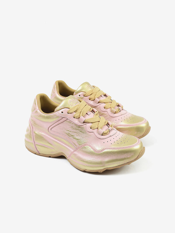 CoolChap Patent Leather Chunky-Soled Athletic Shoes GOLD-PINK