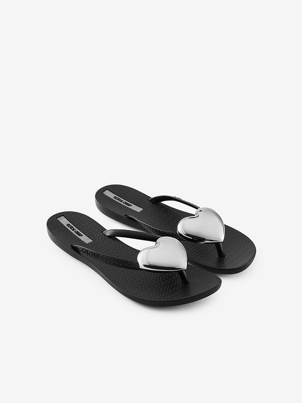 CoolChap Rounded Heart Waterproof Non-slip Soft-soled Flip-flops BLACK