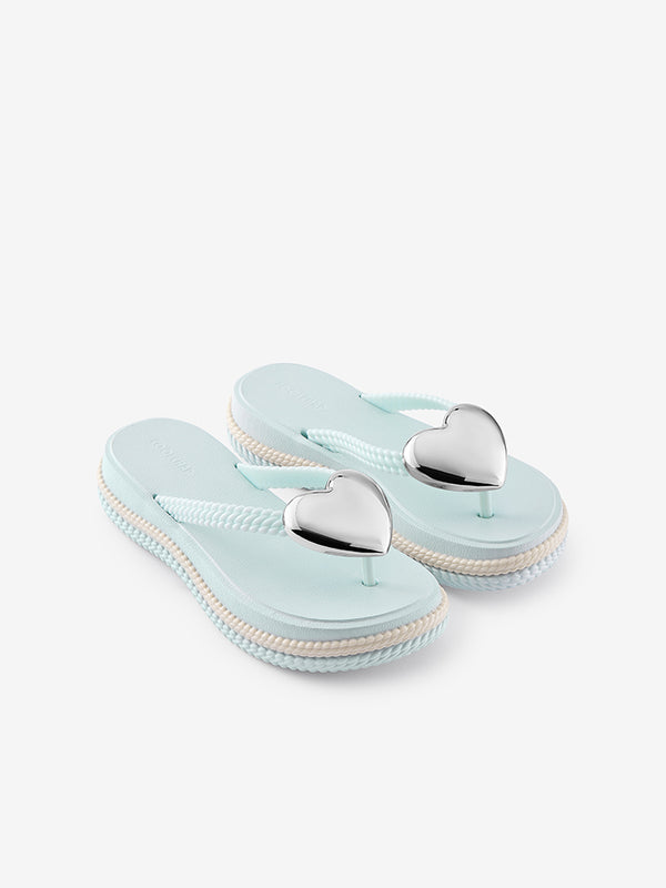 CoolChap Heart - and - Wave - pattern Lightweight Thick - soled Flip - Flops BABY BLUE
