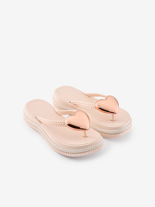 CoolChap Heart - and - Wave - pattern Lightweight Thick - soled Flip - Flops SOFT PINKYS