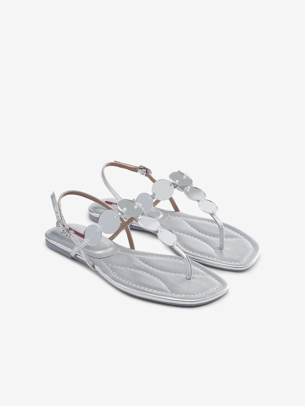 CoolChap Sheepskin Sequin Evening Sandals SILVER