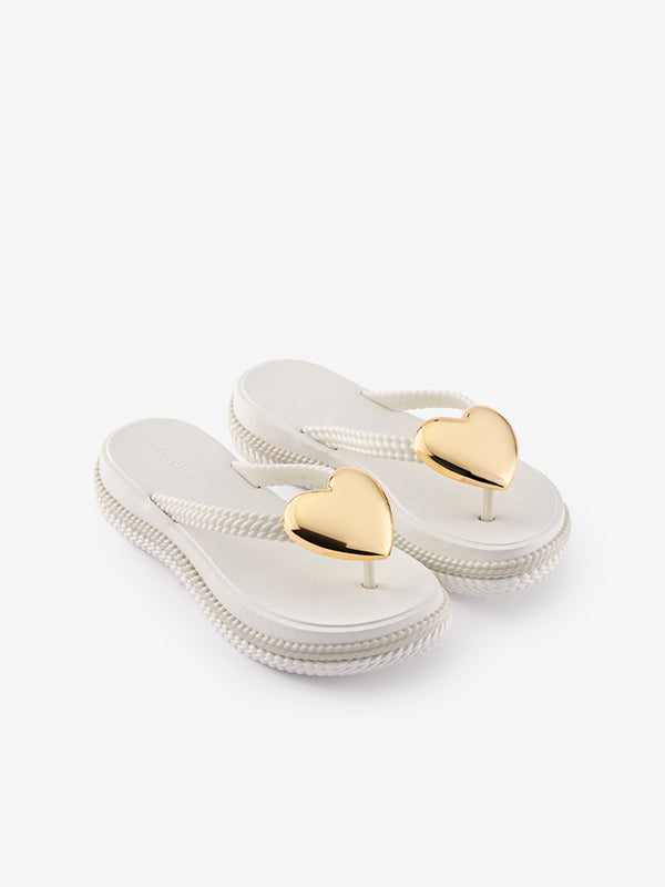 CoolChap Heart - and - Wave - pattern Lightweight Thick - soled Flip - Flops WARM BEIGE