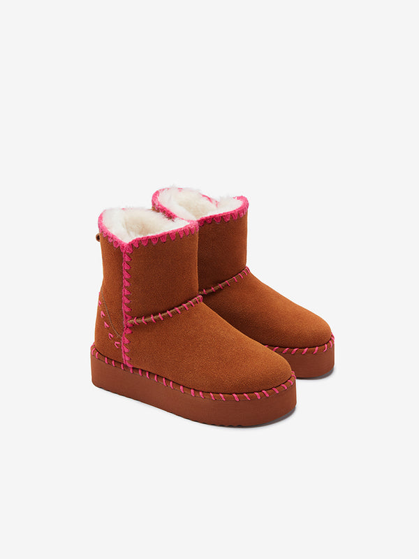 CoolChap Handmade Leather Snow Boots with Wool Lining PINK DESERT