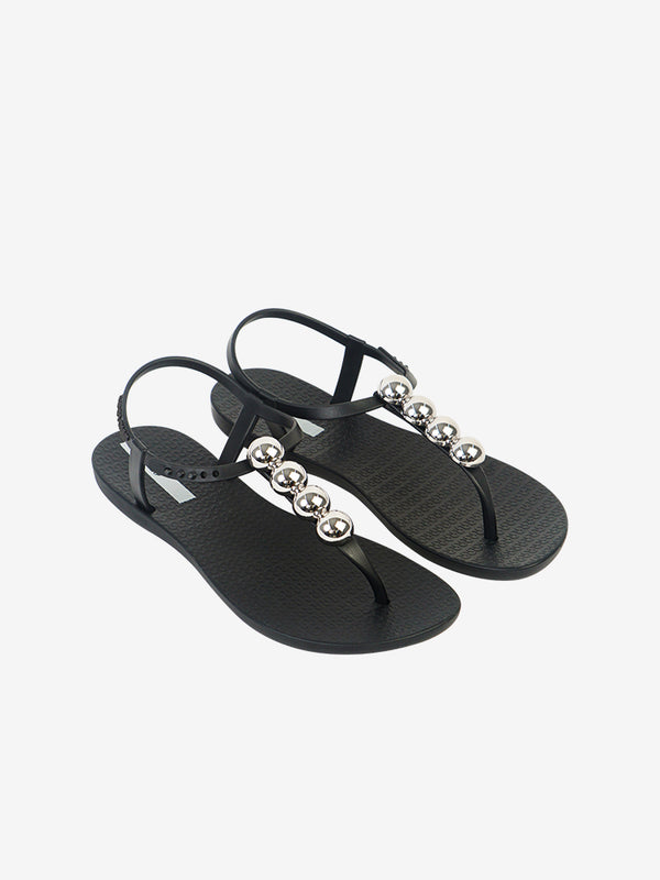 CoolChap Beaded Design Toe-post Soft-soled Vacation Sandals BLACK