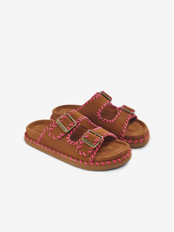 CoolChap Handmade Leather Open - Toe Slippers PINK DESERT