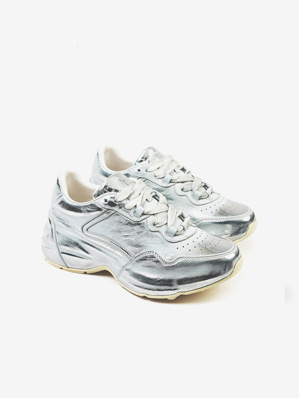 CoolChap Patent Leather Chunky-Soled Athletic Shoes SILVER-WHITE