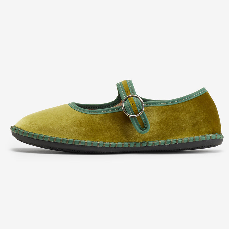Merceditas Bansu Floreo de terciopelo verde